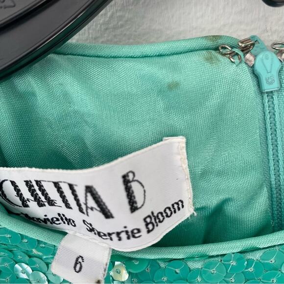 Vintage Chetta B Sherrie Bloom Peter Noviello Green Sequin two piece skirt set 6 - Picture 3 of 12